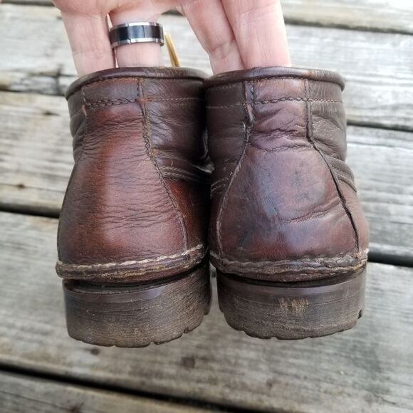 Vintage 70s Brown Leather Moccasin Moc Toe Lug Sole Chukka Ankle Boots Booties 7 - Picture 4 of 10